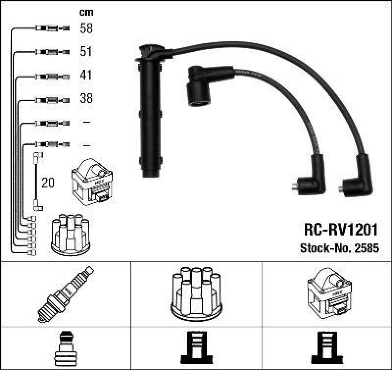 NGK 2585 Z&uuml;ndleitungssatz RC-RV1201 |Z&uuml;ndkabel