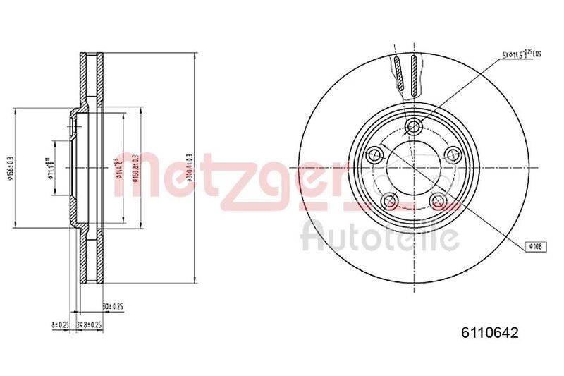 METZGER 6110642 Bremsscheibe Lack/Ks f&uuml;r JAGUAR VA