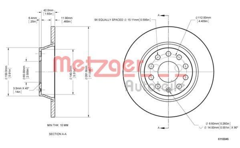 METZGER 6110046 Bremsscheibe Lack/Ks/Ms f&uuml;r AUDI/SEAT/SKODA/VW HA
