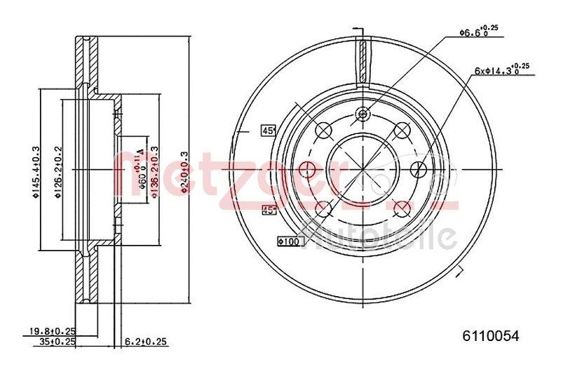 METZGER 6110054 Bremsscheibe Lack/Ks/Ms f&uuml;r OPEL VA