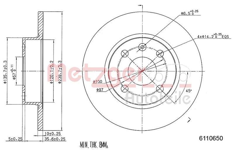 METZGER 6110650 Bremsscheibe Lack/Ks/Ms f&uuml;r OPEL HA