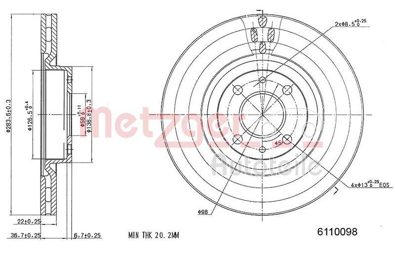METZGER 6110098 Bremsscheibe Lack/Ks/Ms f&uuml;r ALFA/LANCIA VA