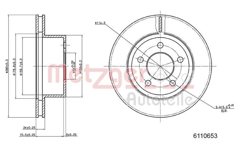 METZGER 6110653 Bremsscheibe Lack/Ks f&uuml;r JEEP VA