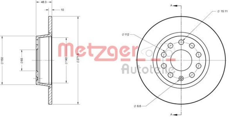 METZGER 6110108 Bremsscheibe Lack/Ks für AUDI/SEAT/SKODA/VW HA