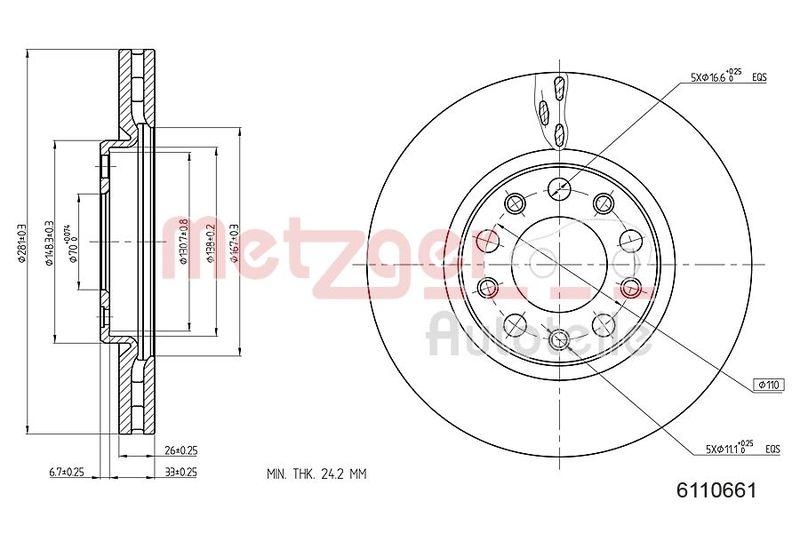 METZGER 6110661 Bremsscheibe Lack/Ks/Ms f&uuml;r ALFA VA