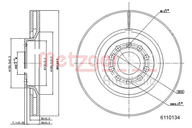 METZGER 6110134 Bremsscheibe Lack/Ks/Hc f&uuml;r AUDI VA