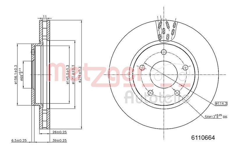 METZGER 6110664 Bremsscheibe Lack/Ks f&uuml;r MITSUBISHI VA