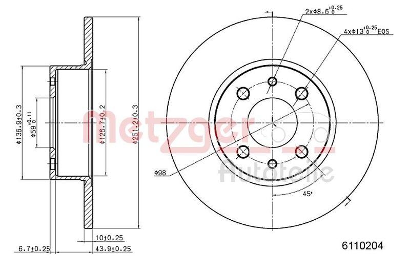METZGER 6110204 Bremsscheibe Lack/Ks/Ms f&uuml;r ALFA/FIAT/LANCIA HA