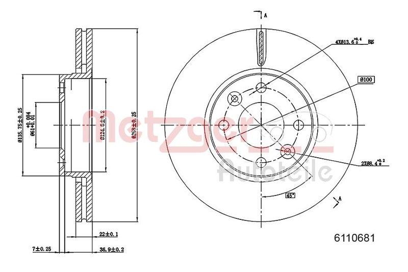 METZGER 6110681 Bremsscheibe Lack/Ks f&uuml;r MB/RENAULT VA