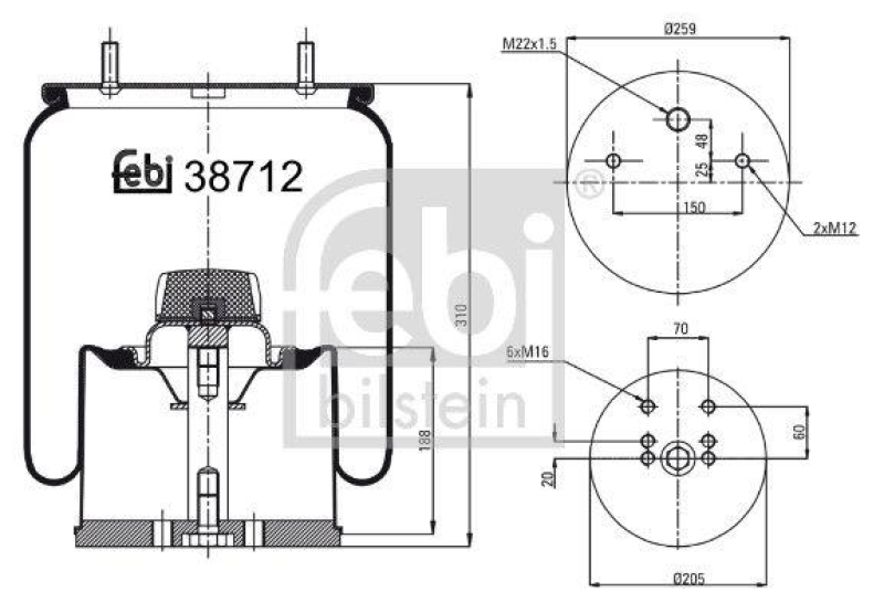 FEBI BILSTEIN 38712 Luftfederbalg mit Befestigungsschrauben