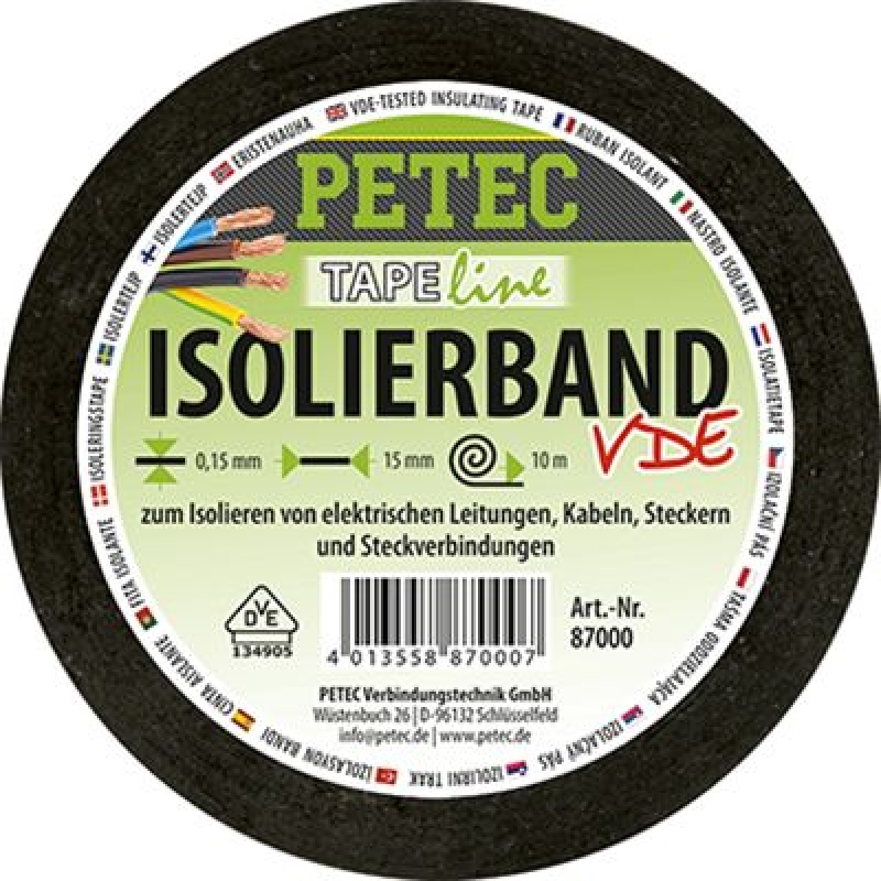 PETEC 87000 Isolierband VDE schwarz 10m x 15mm x 015mm
