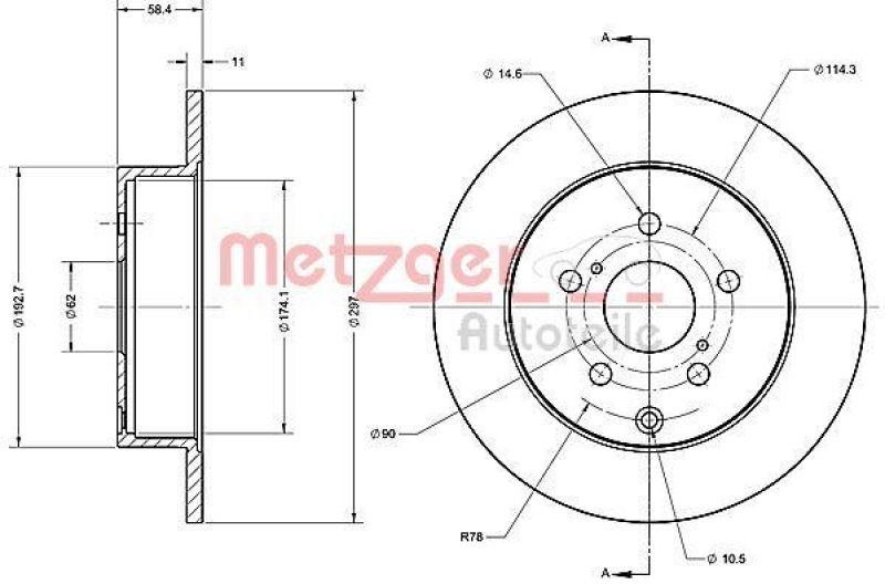 METZGER 6110700 Bremsscheibe Lack/Ks f&uuml;r TOYOTA HA