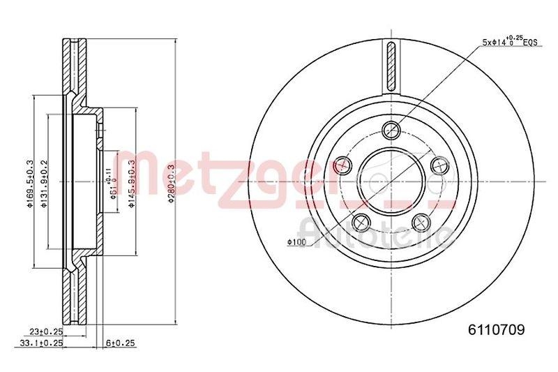 METZGER 6110709 Bremsscheibe Lack/Ks f&uuml;r CHRYSLER VA