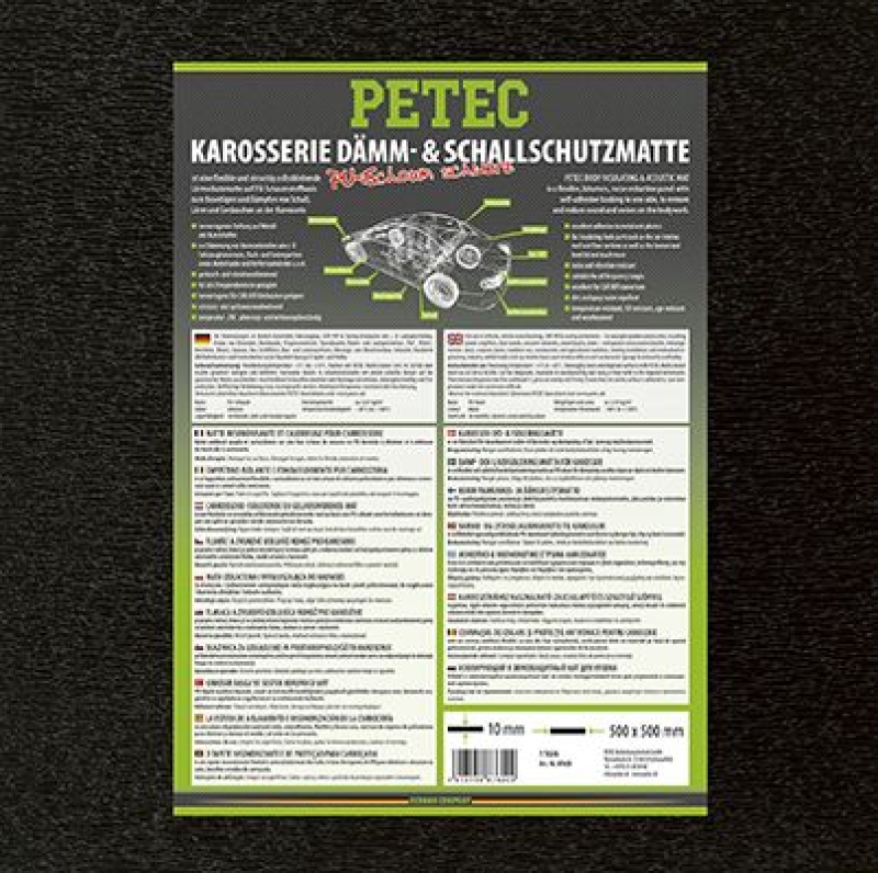 PETEC 87600 Dämm-& Schallschutzmatte PU-Schaum schwarz 500 x 500 x 10 mm