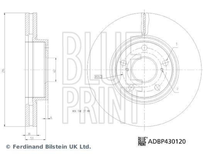 BLUE PRINT ADBP430120 Bremsscheibe f&uuml;r TOYOTA