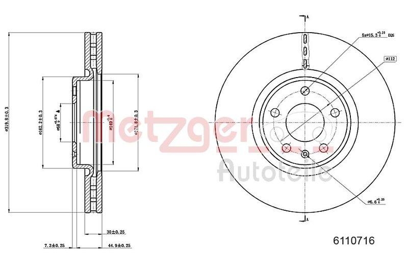 METZGER 6110716 Bremsscheibe Lack/Ks/Hc f&uuml;r AUDI VA