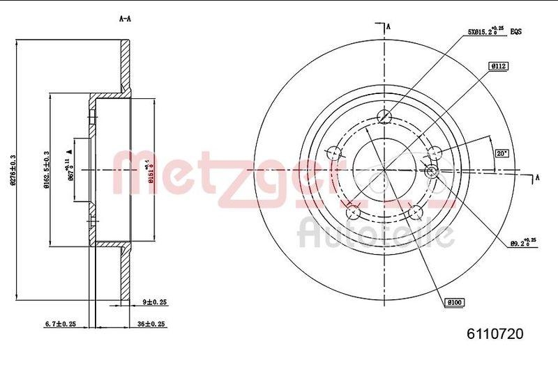 METZGER 6110720 Bremsscheibe Lack/Ks/Ms f&uuml;r MB HA