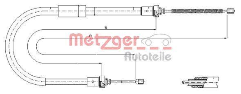 METZGER 11.6573 Seilzug, Feststellbremse f&uuml;r RENAULT hinten rechts