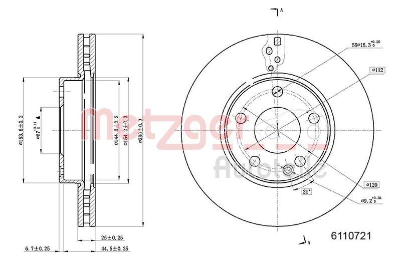 METZGER 6110721 Bremsscheibe Lack/Ks/Ms/Hc f&uuml;r MB VA