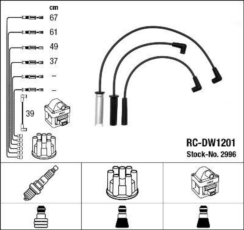 NGK 2996 Z&uuml;ndleitungssatz RC-DW1201 |Z&uuml;ndkabel