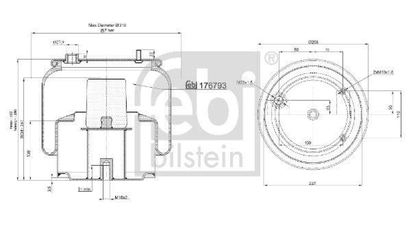 FEBI BILSTEIN 176793 Luftfederbalg mit Stahlkolben für DAF