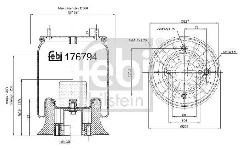 FEBI BILSTEIN 176794 Luftfederbalg mit Kunststoffkolben für DAF