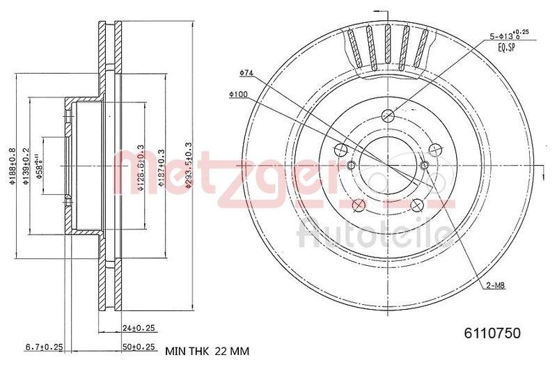 METZGER 6110750 Bremsscheibe Lack/Ks f&uuml;r SUBARU VA