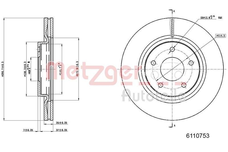 METZGER 6110753 Bremsscheibe Lack/Ks f&uuml;r NISSAN VA
