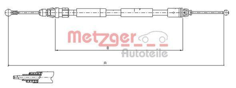 METZGER 11.6807 Seilzug, Feststellbremse f&uuml;r NISSAN/OPEL/RENAULT hinten links