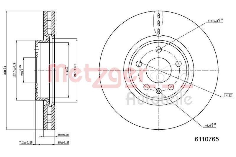 METZGER 6110765 Bremsscheibe Lack/Ks/Ms/Hc f&uuml;r AUDI VA