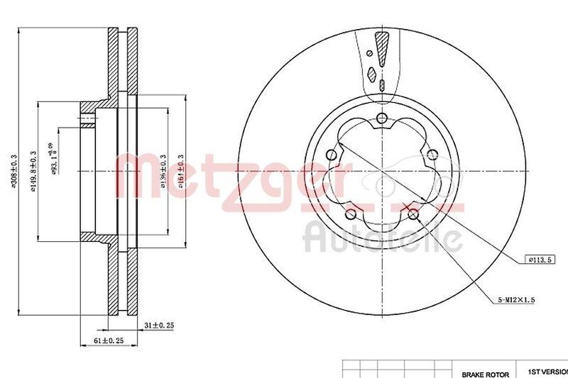 METZGER 6110767 Bremsscheibe Lack/Ks f&uuml;r FORD VA