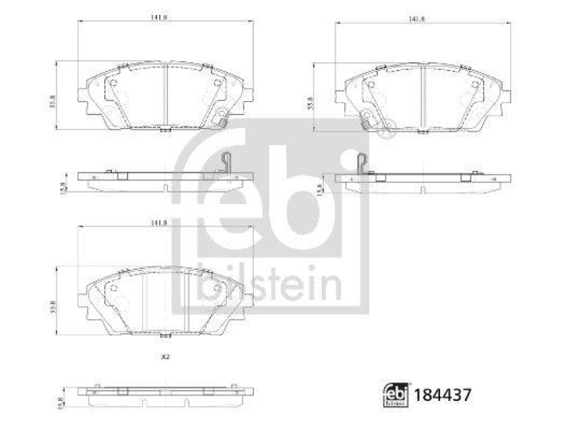 FEBI BILSTEIN 184437 Bremsbelagsatz mit Befestigungsmaterial f&uuml;r MAZDA