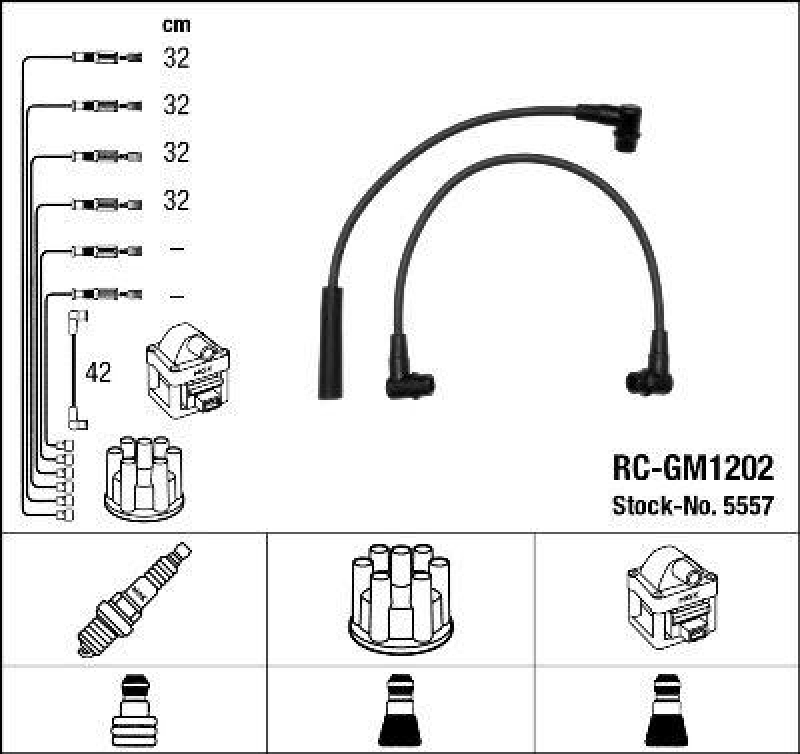 NGK 5557 Z&uuml;ndleitungssatz RC-GM1202 |Z&uuml;ndkabel