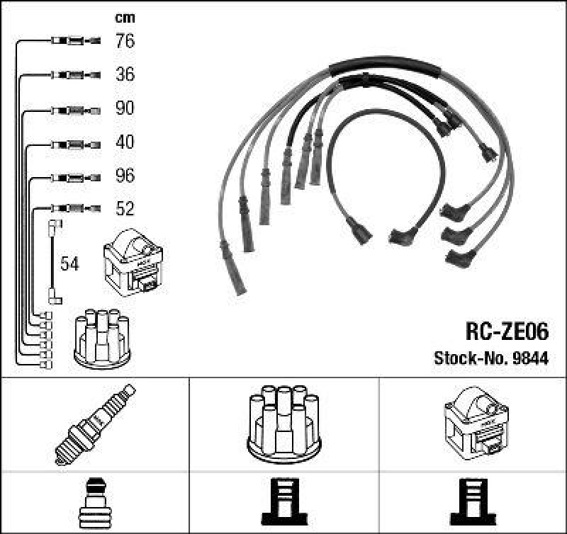 NGK 9844 Z&uuml;ndleitungssatz RC-ZE06 |Z&uuml;ndkabel