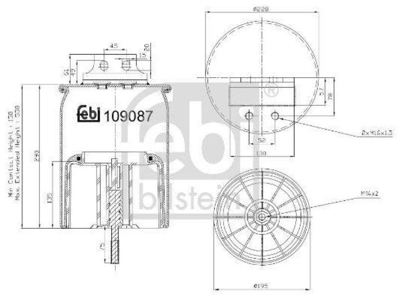 FEBI BILSTEIN 109087 Luftfederbalg mit Kunststoffkolben und Kolbenstange für Iveco