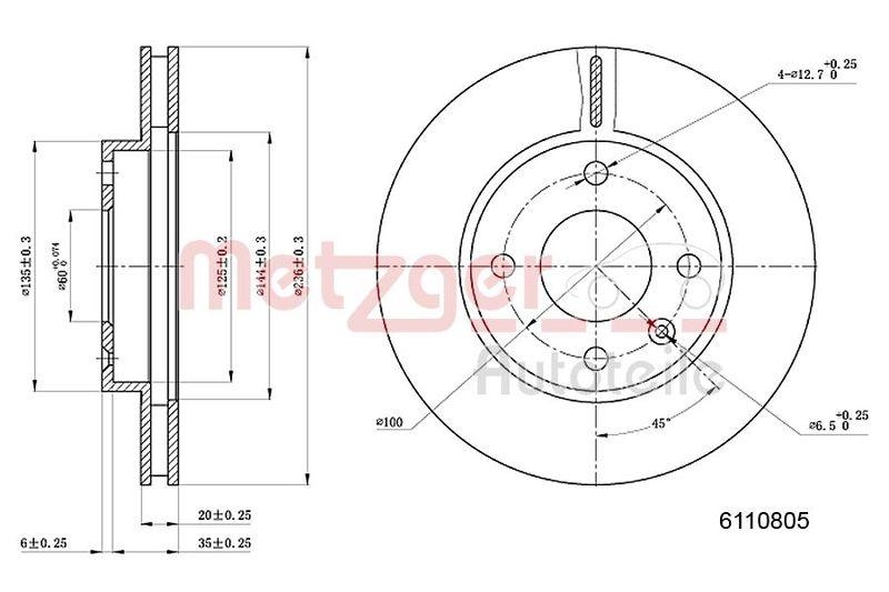 METZGER 6110805 Bremsscheibe Lack/Ks/Ms f&uuml;r OPEL VA
