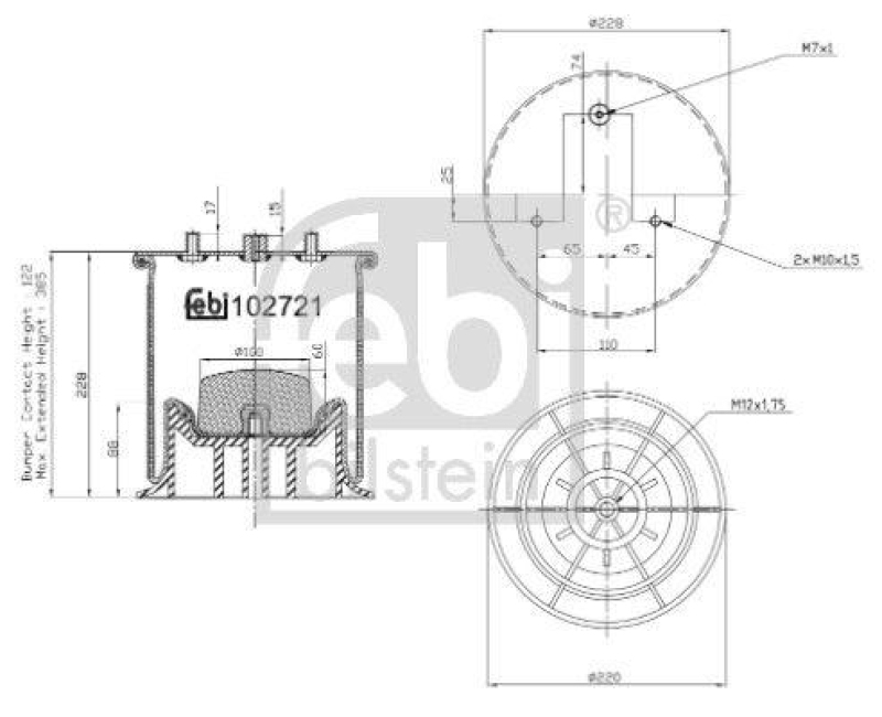 FEBI BILSTEIN 102721 Luftfederbalg mit Kunststoffkolben für Iveco