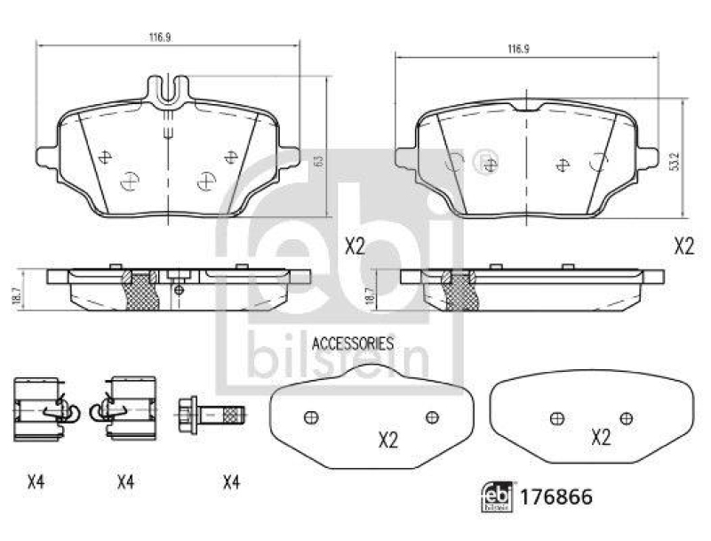 FEBI BILSTEIN 176866 Bremsbelagsatz mit Befestigungsmaterial f&uuml;r Mercedes-Benz