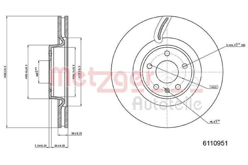 METZGER 6110951 Bremsscheibe Lack/Ks/Hc f&uuml;r AUDI VA links/rechts