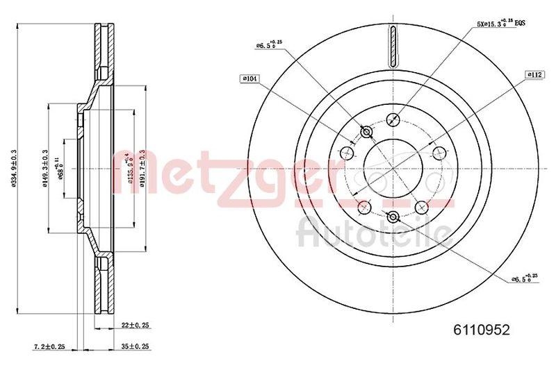METZGER 6110952 Bremsscheibe Lack/Ks/Hc f&uuml;r AUDI/VW HA links/rechts