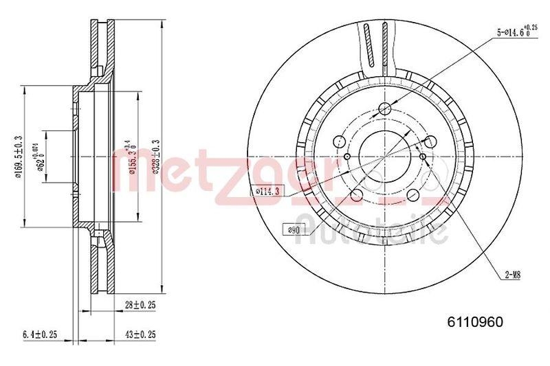METZGER 6110960 Bremsscheibe Lack/Ks/Hc f&uuml;r LEXUS/TOYOTA VA links/rechts