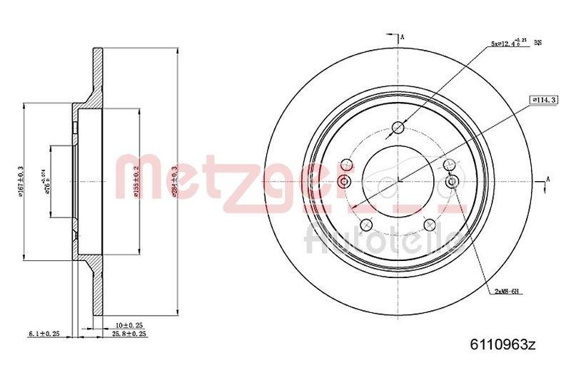 METZGER 6110963 Bremsscheibe Lack/Ks/Hc f&uuml;r HYUNDAI/KIA HA links/rechts
