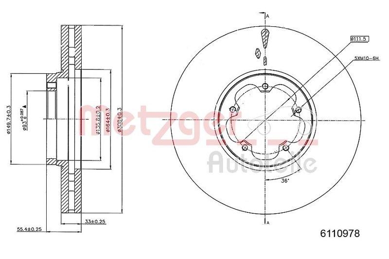 METZGER 6110978 Bremsscheibe Lack/Ks/Hc f&uuml;r FORD VA