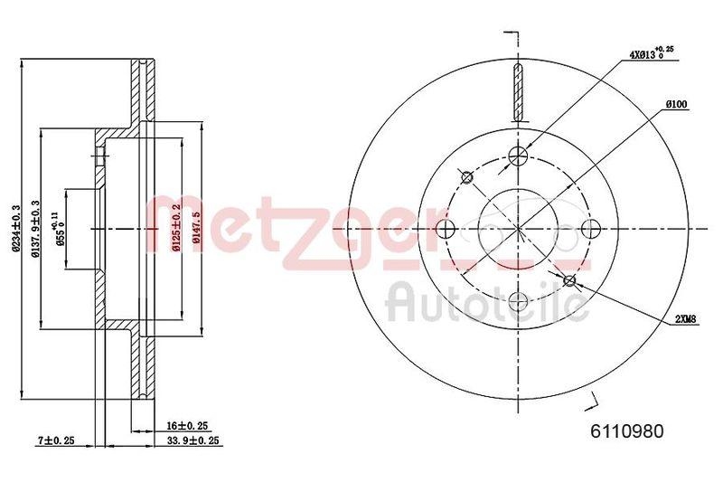 METZGER 6110980 Bremsscheibe Lack/Ks f&uuml;r DAIHATSU/SUBARU VA links/rechts