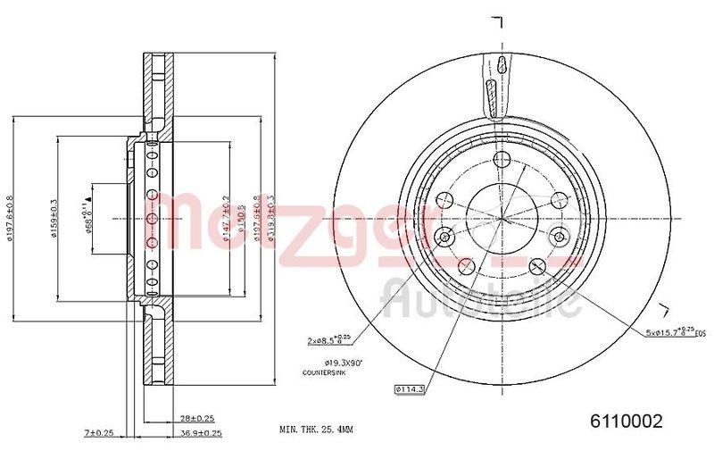 METZGER 6110002 Bremsscheibe Lack/Ks f&uuml;r RENAULT VA