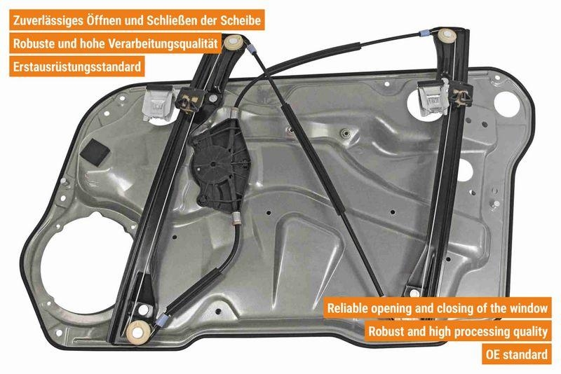 VAICO V10-6327 Fensterheber 4-T&uuml;rig, mit Tr&auml;gerplatte vorne links f&uuml;r VW