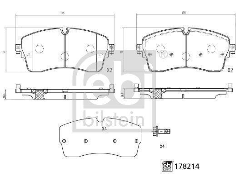 FEBI BILSTEIN 178214 Bremsbelagsatz mit Schrauben f&uuml;r Land Rover