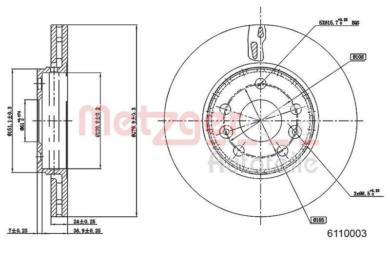 METZGER 6110003 Bremsscheibe Lack/Ks f&uuml;r RENAULT VA