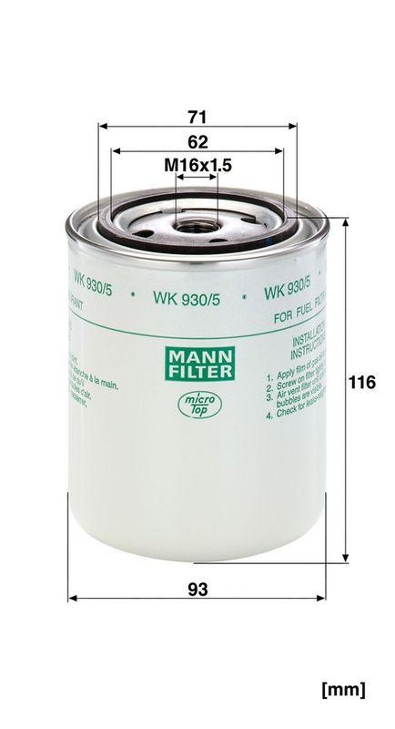 MANN-FILTER WK 930/5 Kraftstoffilter f&uuml;r Deutz/Fahr/KHD