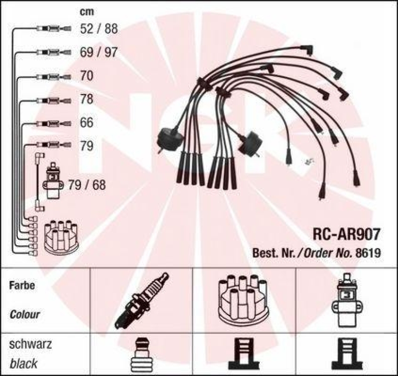 NGK 8619 Z&uuml;ndleitungssatz RC-AR907 |Z&uuml;ndkabel